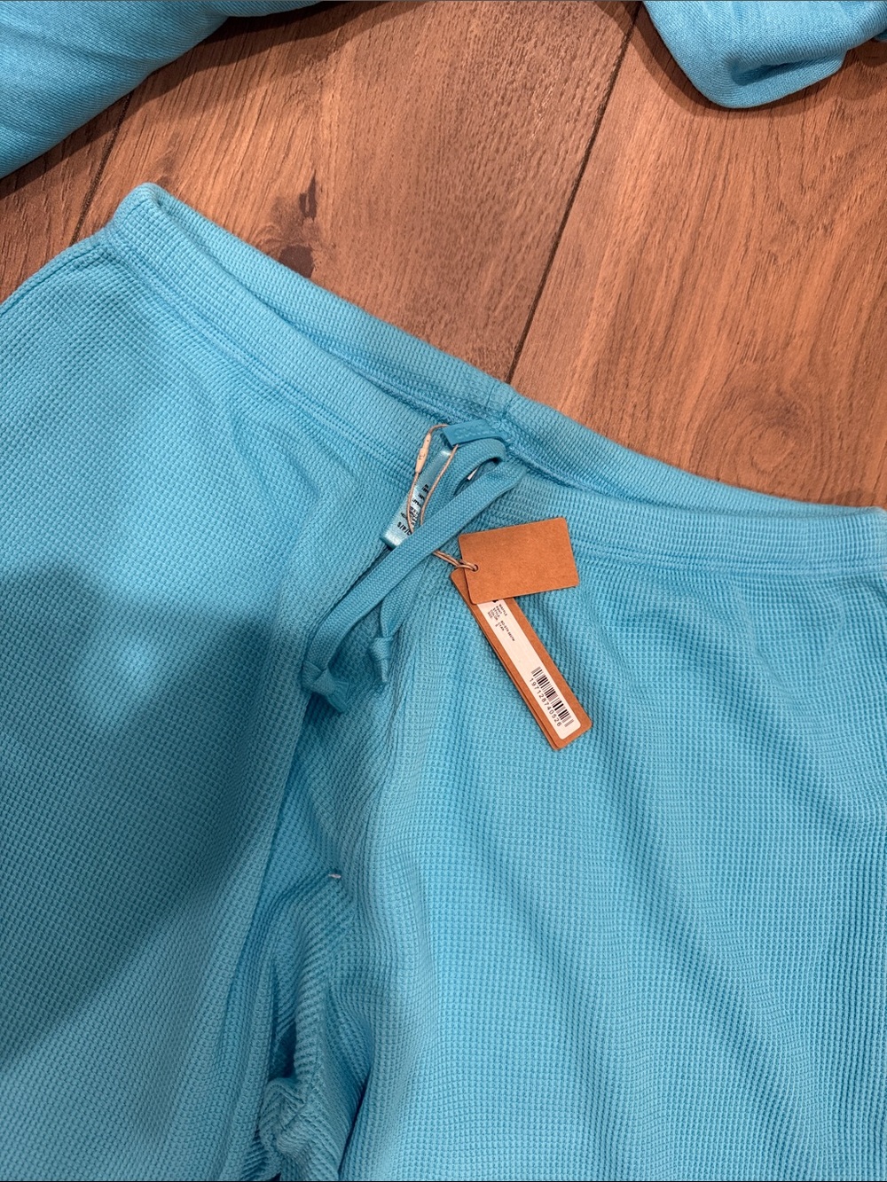 NEW Skims Terry Lightweight Zip Up Hoodie & Waffle Straight Leg Pant Cyan Small - Picture 4 of 4